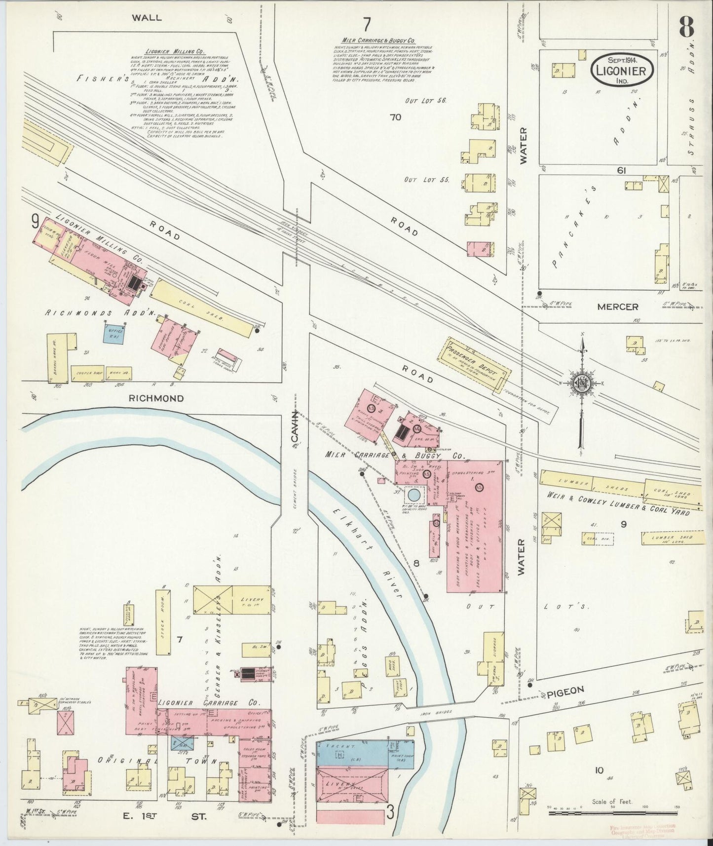 Sanborn Fire Insurance Map from Ligonier, Noble County, Indiana (1914), Sheet #0008 - Complete Map Set gallery image, historic Sanborn map, vintage wall art, Indiana Indiana
