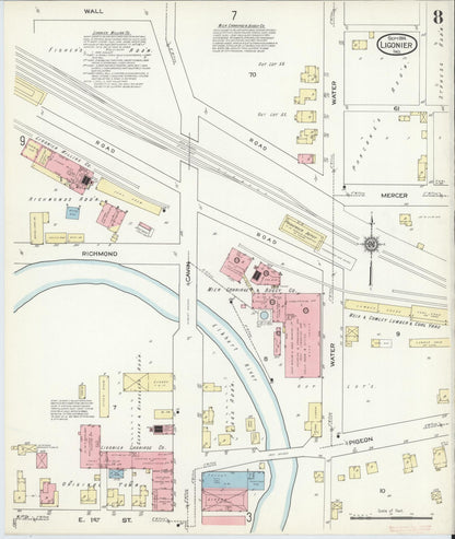 Sanborn Fire Insurance Map from Ligonier, Noble County, Indiana (1914), Sheet #0008 - Complete Map Set gallery image, historic Sanborn map, vintage wall art, Indiana Indiana