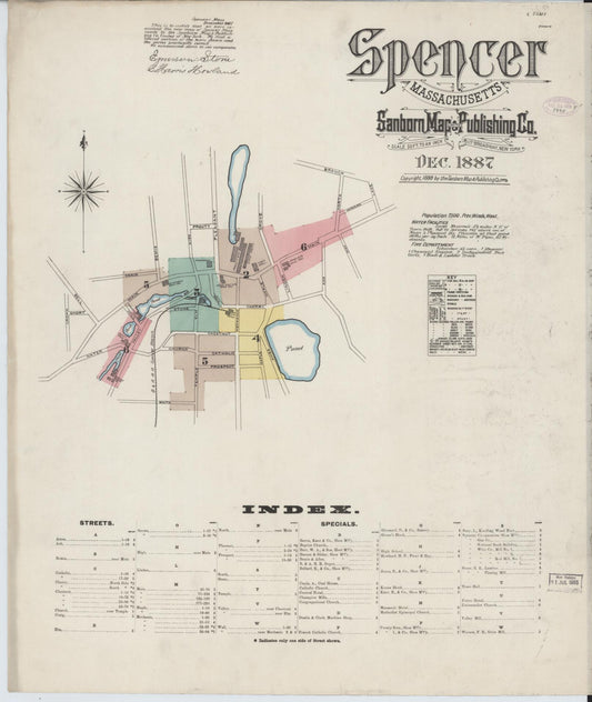 Sanborn Fire Insurance Map from Spencer, Worcester County, Massachusetts (1887), Sheet #0001 - Historic Sanborn Fire Insurance Map Print, vintage old map wall art, antique decor, genealogy gift, Massachusetts Massachusetts map