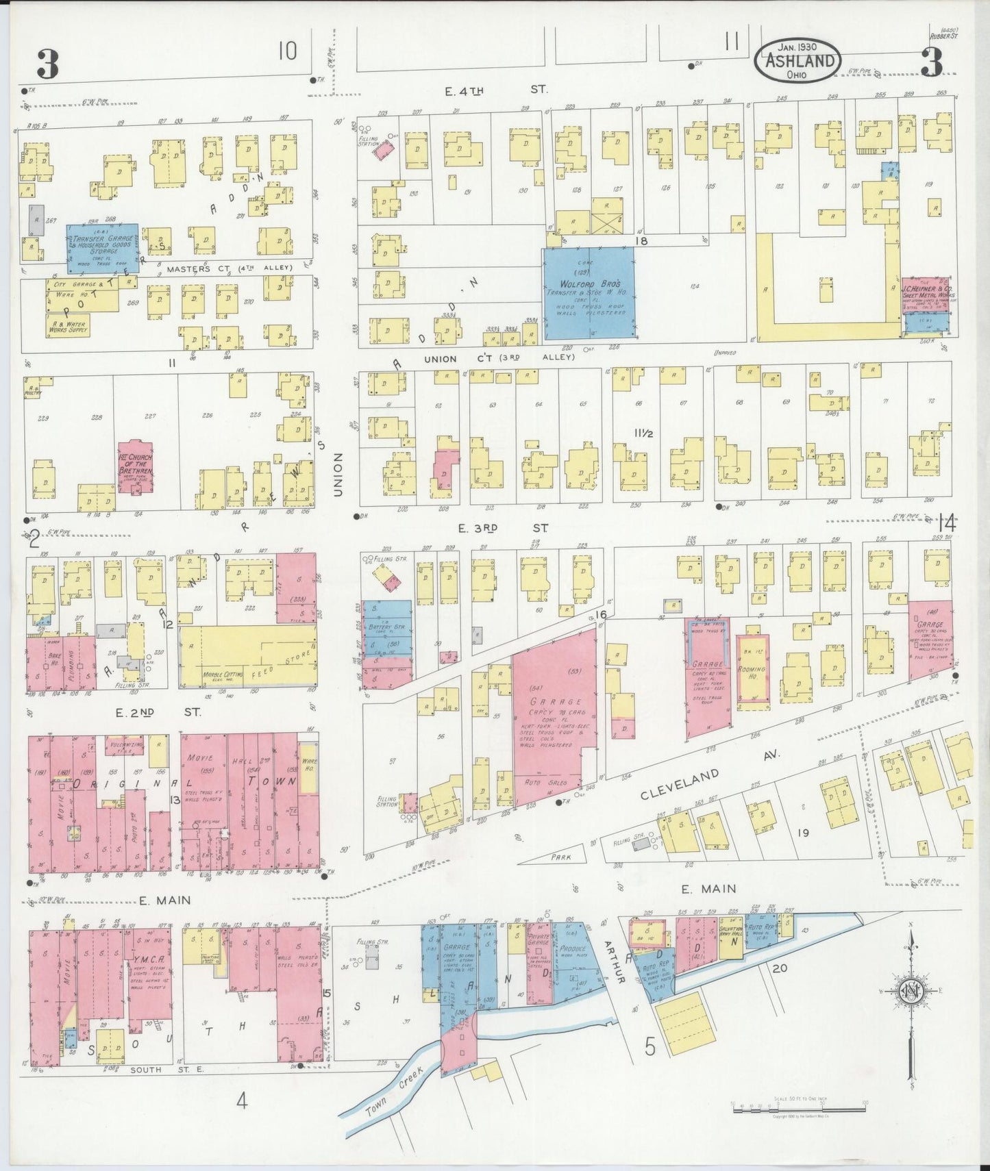 Sanborn Fire Insurance Map from Ashland, Ashland County, Ohio (1930), Sheet #0003 - Historic Sanborn Fire Insurance Map Print, vintage old map wall art, antique decor, genealogy gift, Ohio Ohio map