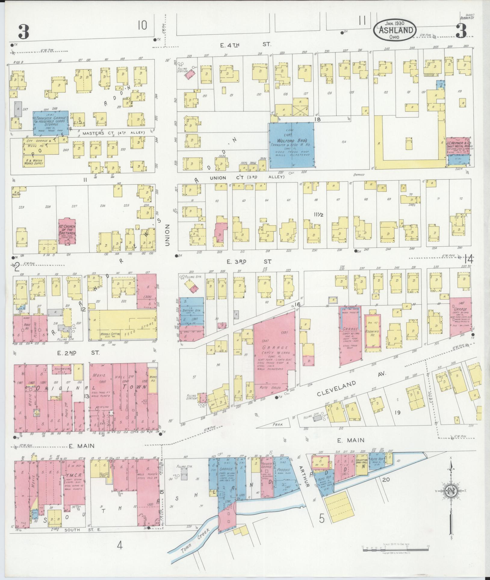 Sanborn Fire Insurance Map from Ashland, Ashland County, Ohio (1930), Sheet #0003 - Historic Sanborn Fire Insurance Map Print, vintage old map wall art, antique decor, genealogy gift, Ohio Ohio map