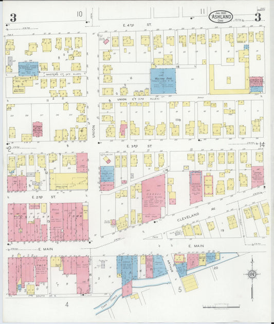 Sanborn Fire Insurance Map from Ashland, Ashland County, Ohio (1930), Sheet #0003 - Historic Sanborn Fire Insurance Map Print, vintage old map wall art, antique decor, genealogy gift, Ohio Ohio map