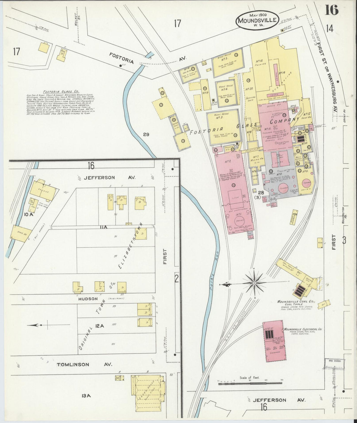 Sanborn Fire Insurance Map from Moundsville, Marshall County, West Virginia (1909), Sheet #0016 - Historic Sanborn Fire Insurance Map Print, vintage old map wall art, antique decor, genealogy gift, West Virginia West Virginia map