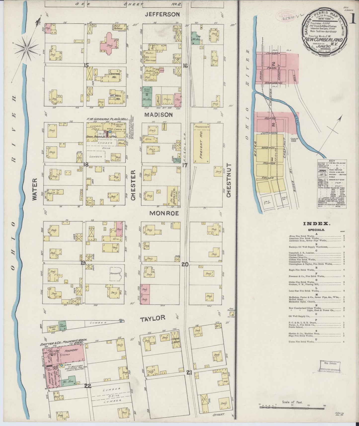 Sanborn Fire Insurance Map from New Cumberland, Hancock County, West Virginia (1890), Sheet #0001 - Complete Map Set gallery image, historic Sanborn map, vintage wall art, West Virginia West Virginia