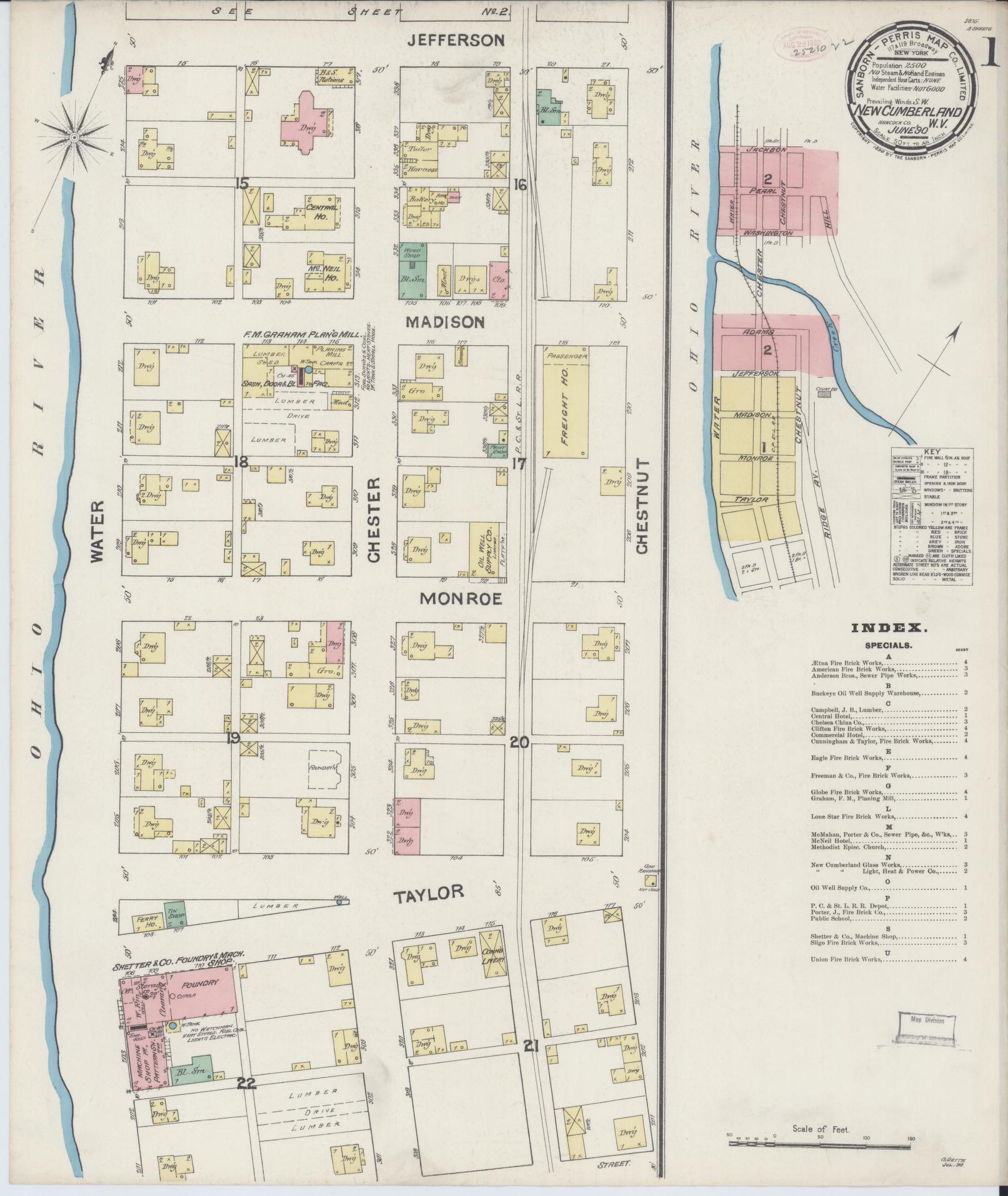 Sanborn Fire Insurance Map from New Cumberland, Hancock County, West Virginia (1890), Sheet #0001 - Complete Map Set gallery image, historic Sanborn map, vintage wall art, West Virginia West Virginia