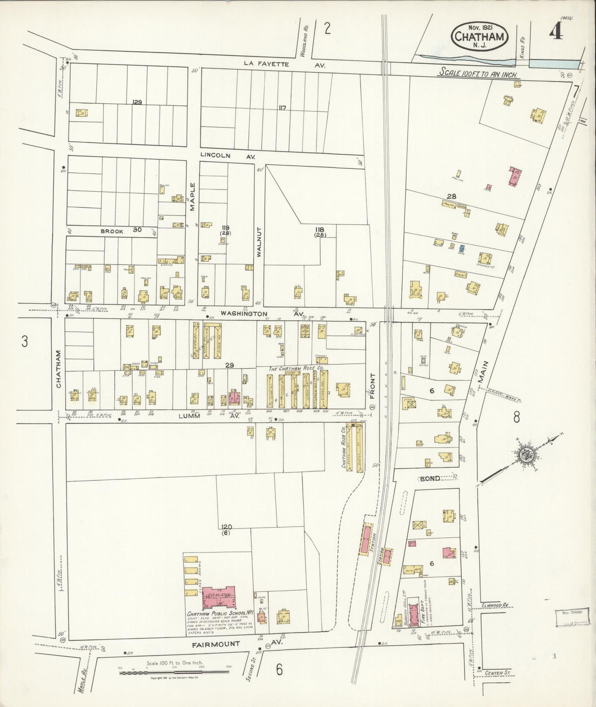 Sanborn Fire Insurance Map from Chatham, Morris County, New Jersey (1921), Sheet #0004 - Complete Map Set gallery image, historic Sanborn map, vintage wall art, New Jersey New Jersey