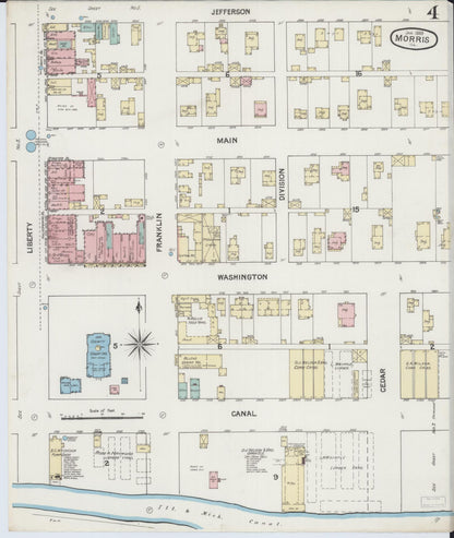 Sanborn Fire Insurance Map from Morris, Grundy County, Illinois (1889), Sheet #0004 - Complete Map Set gallery image, historic Sanborn map, vintage wall art, Illinois Illinois