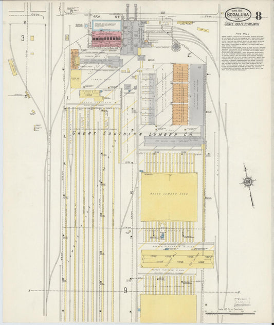 Sanborn Fire Insurance Map from Bogalusa, Washington Parish, Louisiana (1915), Sheet #0008 - Historic Sanborn Fire Insurance Map Print, vintage old map wall art, antique decor, genealogy gift, Louisiana Louisiana map