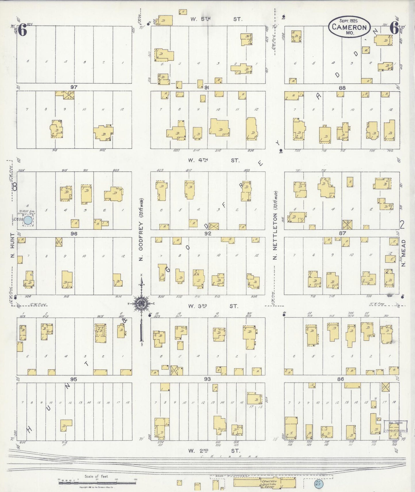 Sanborn Fire Insurance Map from Cameron, Clinton County, Missouri (1925), Sheet #0006 - Complete Map Set gallery image, historic Sanborn map, vintage wall art, Missouri Missouri