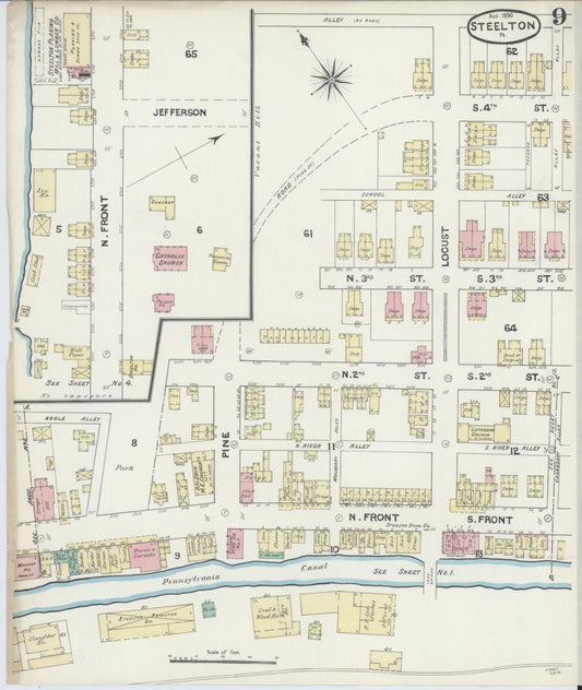 Sanborn Fire Insurance Map from Steelton, Dauphin County, Pennsylvania (1890), Sheet #0009 - Historic Sanborn Fire Insurance Map Print, vintage old map wall art, antique decor, genealogy gift, Pennsylvania Pennsylvania map