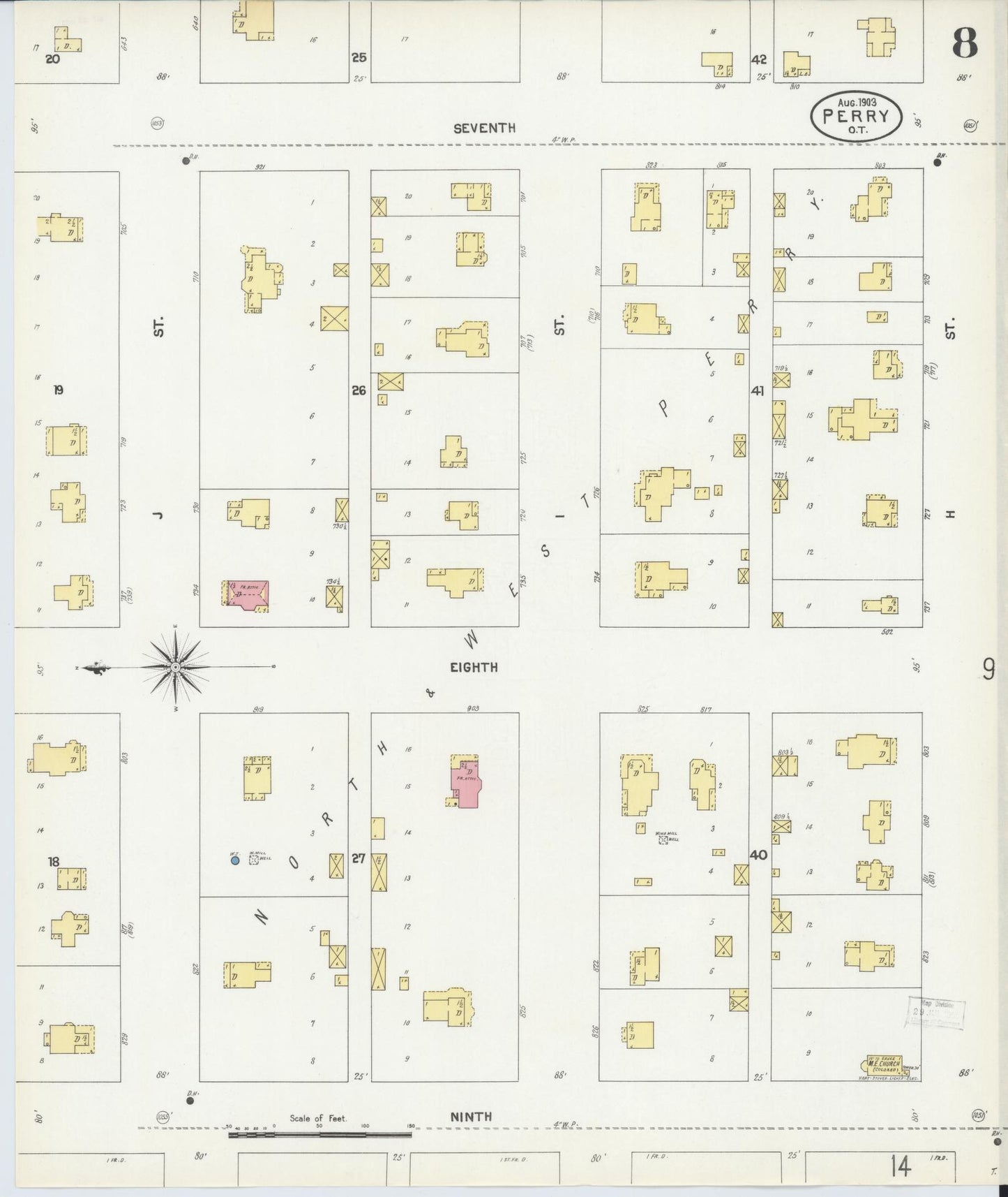 Sanborn Fire Insurance Map from Perry, Noble County, Oklahoma (1903), Sheet #0008 - Complete Map Set gallery image, historic Sanborn map, vintage wall art, Oklahoma Oklahoma