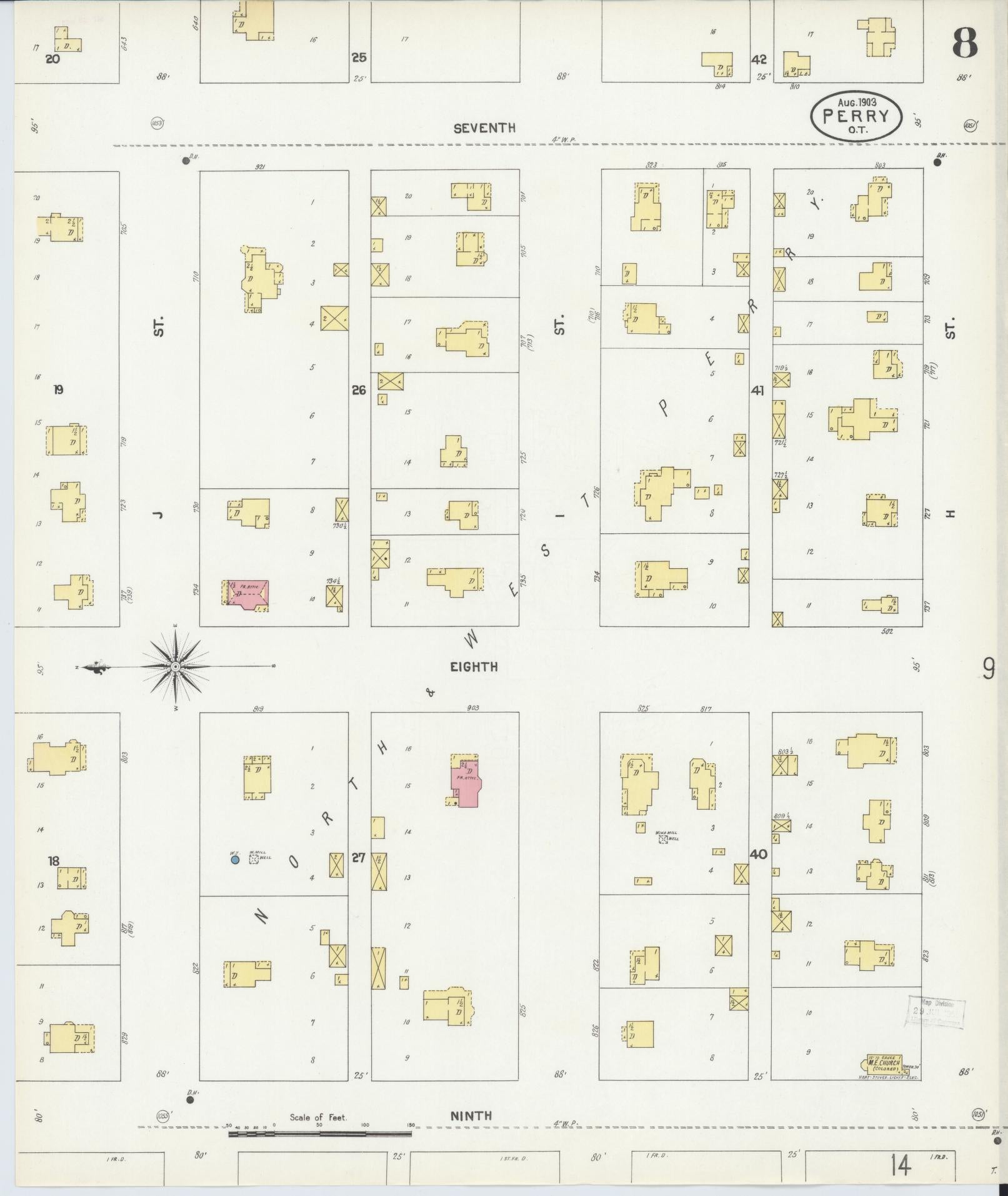 Sanborn Fire Insurance Map from Perry, Noble County, Oklahoma (1903), Sheet #0008 - Complete Map Set gallery image, historic Sanborn map, vintage wall art, Oklahoma Oklahoma