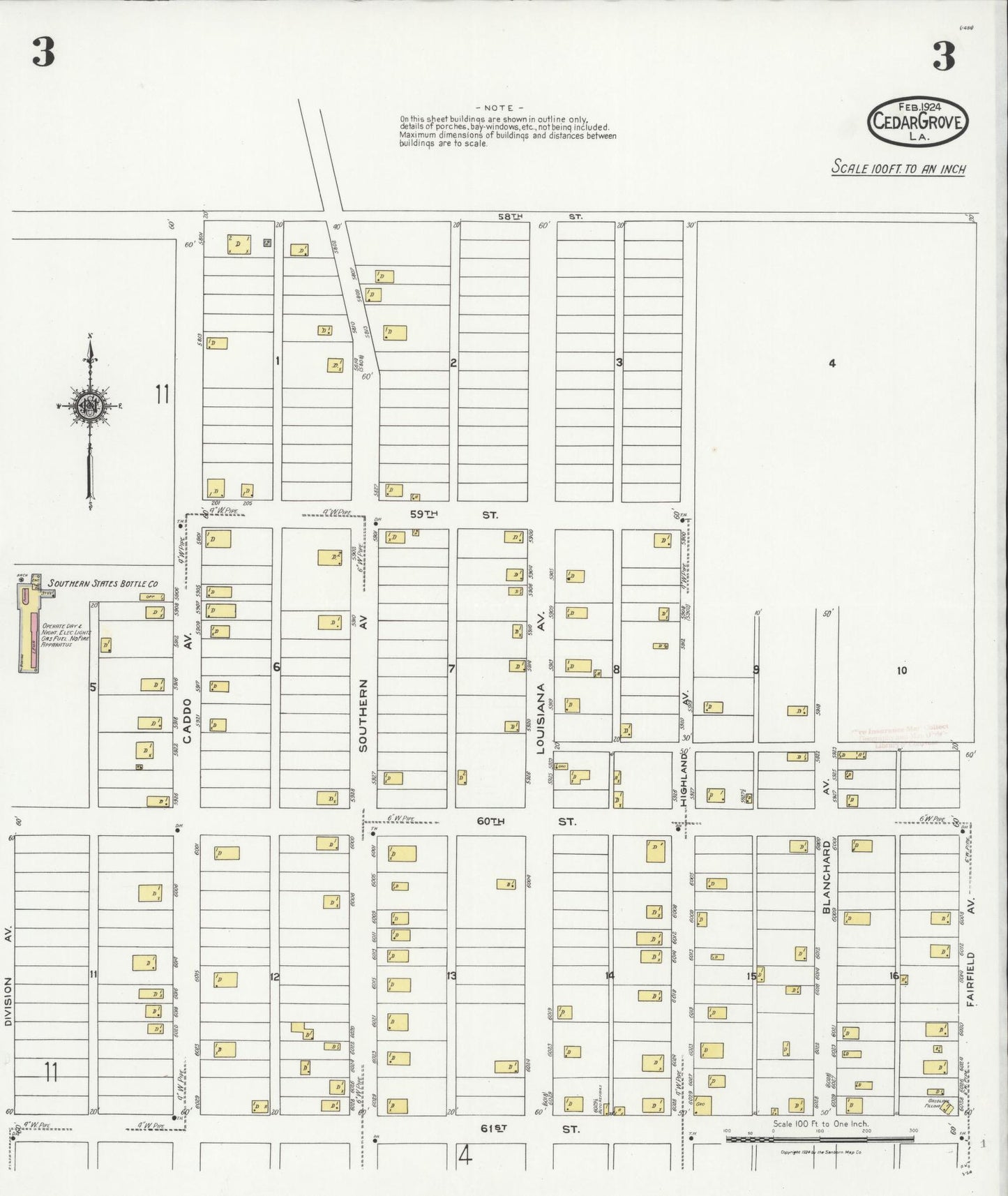 Sanborn Fire Insurance Map from Cedar Grove, Caddo Parish, Louisiana (1924), Sheet #0003 - Historic Sanborn Fire Insurance Map Print, vintage old map wall art, antique decor, genealogy gift, Louisiana Louisiana map