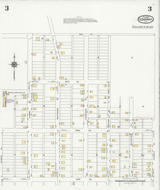 Sanborn Fire Insurance Map from Cedar Grove, Caddo Parish, Louisiana (1924), Sheet #0003 - Historic Sanborn Fire Insurance Map Print, vintage old map wall art, antique decor, genealogy gift, Louisiana Louisiana map