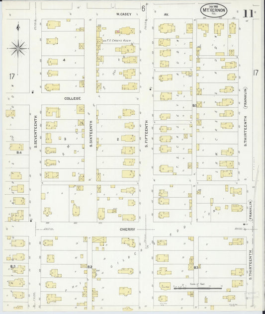 Sanborn Fire Insurance Map from Mount Vernon, Jefferson County, Illinois (1908), Sheet #0011 - Historic Sanborn Fire Insurance Map Print, vintage old map wall art, antique decor, genealogy gift, Illinois Illinois map
