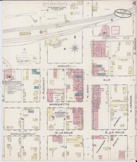 Sanborn Fire Insurance Map from Princeton, Bureau County, Illinois (1885), Sheet #0004 - Historic Sanborn Fire Insurance Map Print, vintage old map wall art, antique decor, genealogy gift, Illinois Illinois map