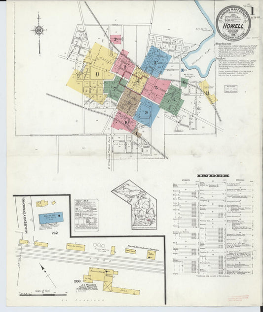 Sanborn Fire Insurance Map from Howell, Livingston County, Michigan (1916), Sheet #0001 - Complete Map Set gallery image, historic Sanborn map, vintage wall art, Michigan Michigan