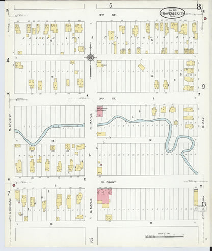 Sanborn Fire Insurance Map from Traverse City, Grand Traverse County, Michigan (1910), Sheet #0008 - Complete Map Set gallery image, historic Sanborn map, vintage wall art, Michigan Michigan