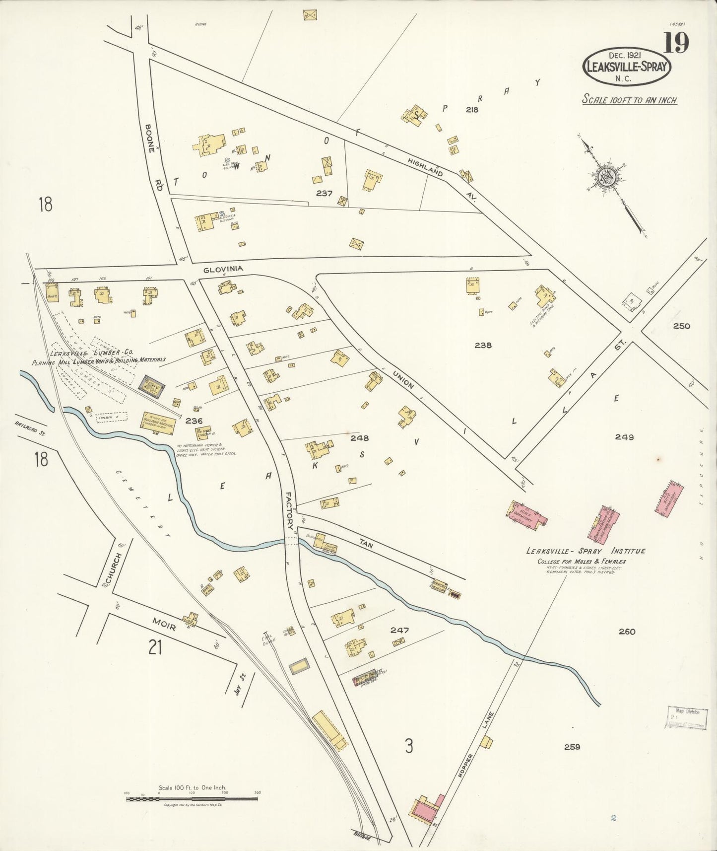 Sanborn Fire Insurance Map from Leaksville-spray, Rockingham County, North Carolina (1921), Sheet #0019 - Complete Map Set gallery image, historic Sanborn map, vintage wall art, North Carolina North Carolina