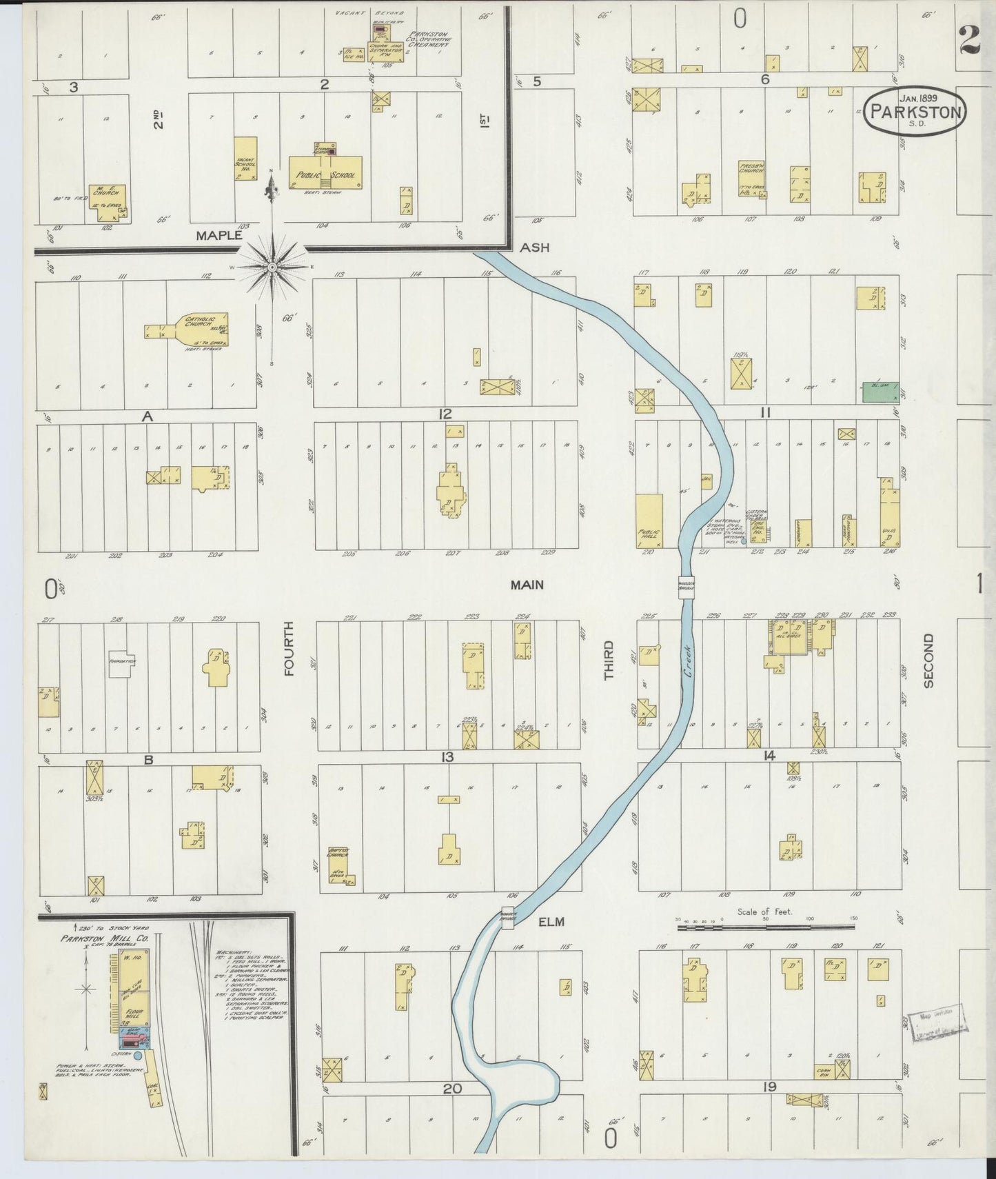 Sanborn Fire Insurance Map from Parkston, Hutchinson County, South Dakota (1899), Sheet #0002 - Historic Sanborn Fire Insurance Map Print, vintage old map wall art, antique decor, genealogy gift, South Dakota South Dakota map