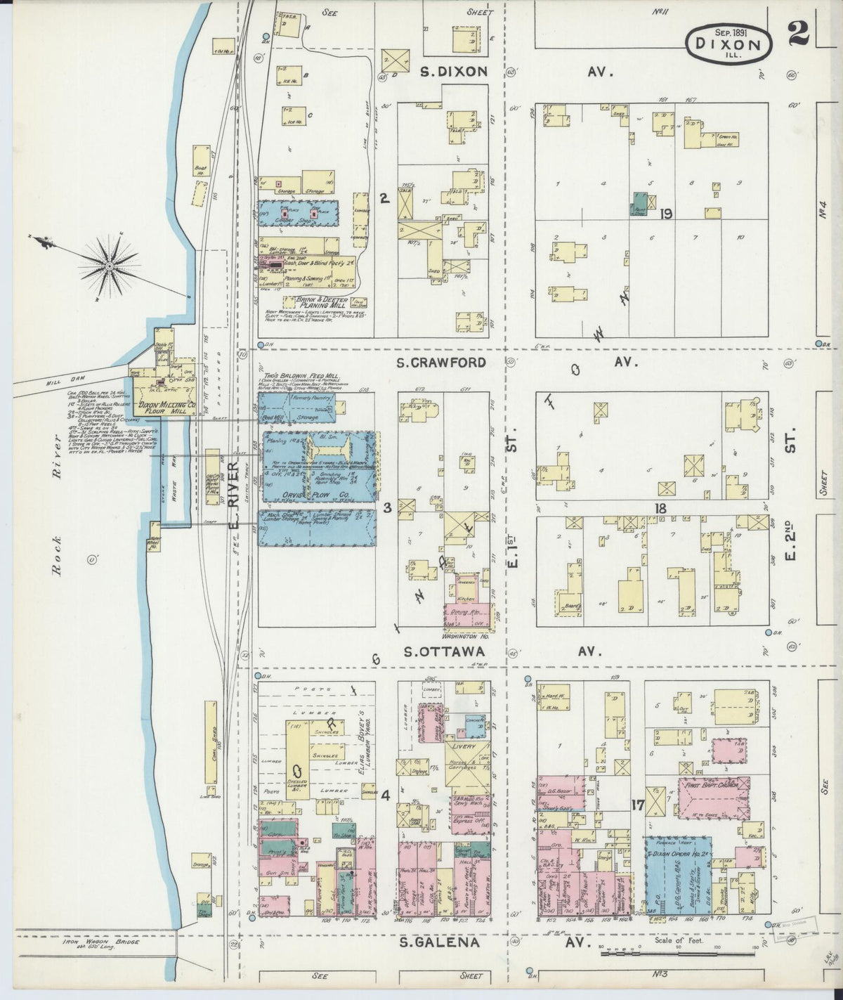 Sanborn Fire Insurance Map from Dixon, Lee County, Illinois (1891), Sheet #0002 - Complete Map Set gallery image, historic Sanborn map, vintage wall art, Illinois Illinois