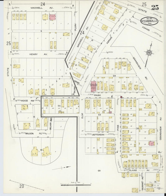 Sanborn Fire Insurance Map from Steubenville, Jefferson County, Ohio (1913), Sheet #0025 - Historic Sanborn Fire Insurance Map Print, vintage old map wall art, antique decor, genealogy gift, Ohio Ohio map