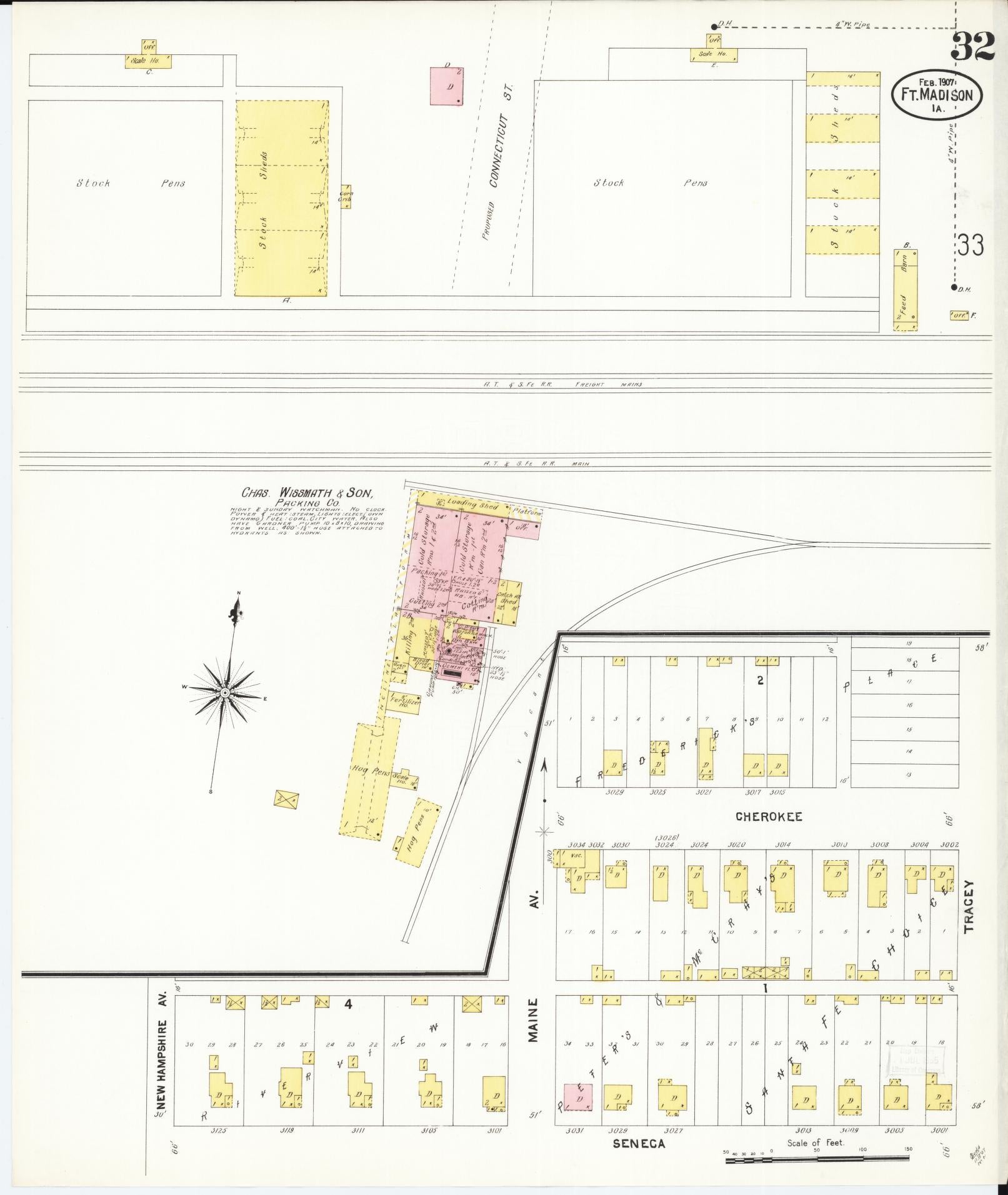 Sanborn Fire Insurance Map from Fort Madison, Lee County, Iowa (1907), Sheet #0032 - Historic Sanborn Fire Insurance Map Print, vintage old map wall art