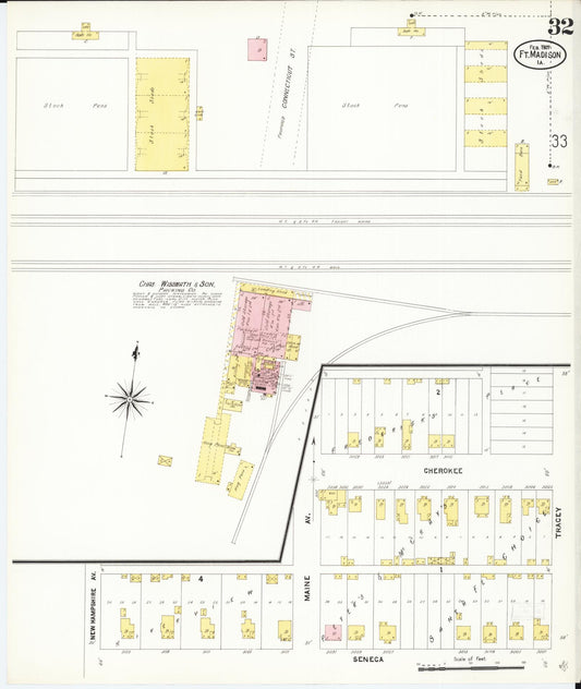 Sanborn Fire Insurance Map from Fort Madison, Lee County, Iowa (1907), Sheet #0032 - Historic Sanborn Fire Insurance Map Print, vintage old map wall art