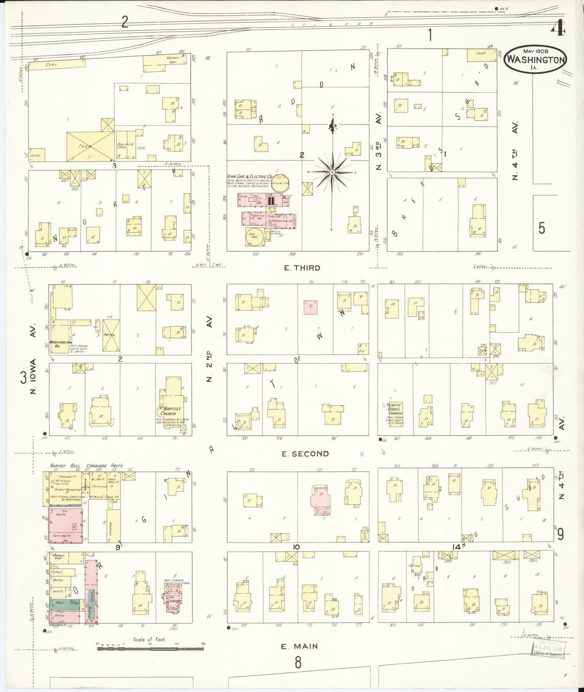 Sanborn Fire Insurance Map from Washington, Washington County, Iowa (1909), Sheet #0004 - Complete Map Set gallery image, historic Sanborn map, vintage wall art, Sanborn Fire Insurance Map from Washington Washington