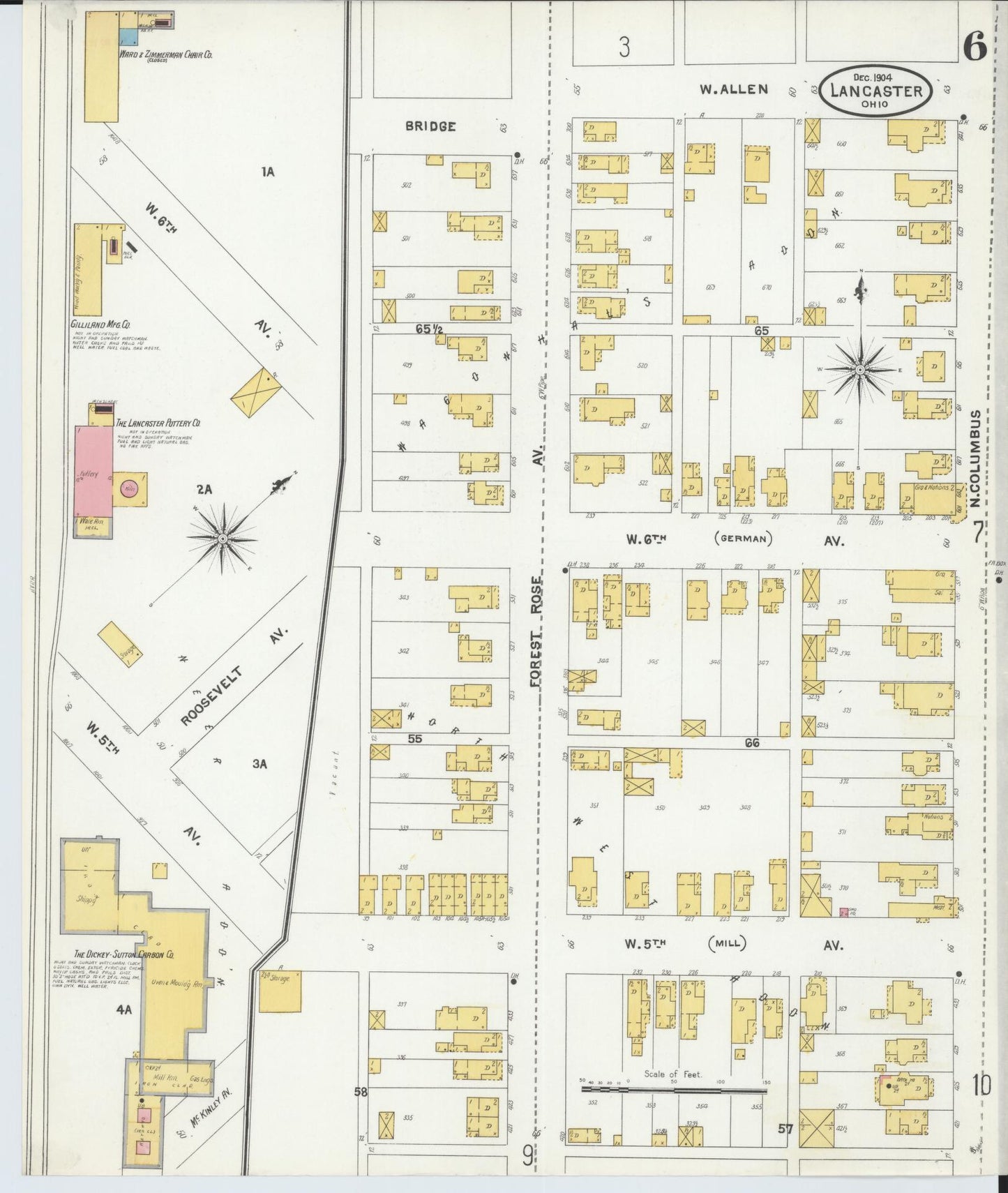Sanborn Fire Insurance Map from Lancaster, Fairfield County, Ohio (1904), Sheet #0006 - Historic Sanborn Fire Insurance Map Print, vintage old map wall art, antique decor, genealogy gift, Ohio Ohio map