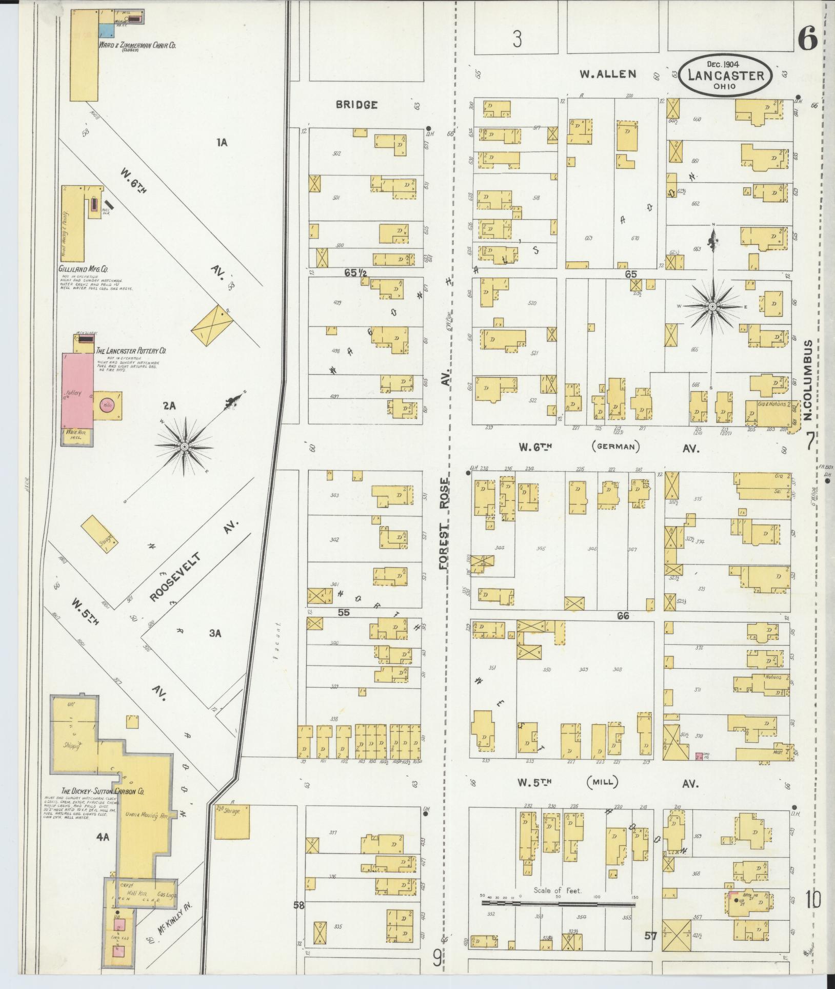Sanborn Fire Insurance Map from Lancaster, Fairfield County, Ohio (1904), Sheet #0006 - Historic Sanborn Fire Insurance Map Print, vintage old map wall art, antique decor, genealogy gift, Ohio Ohio map