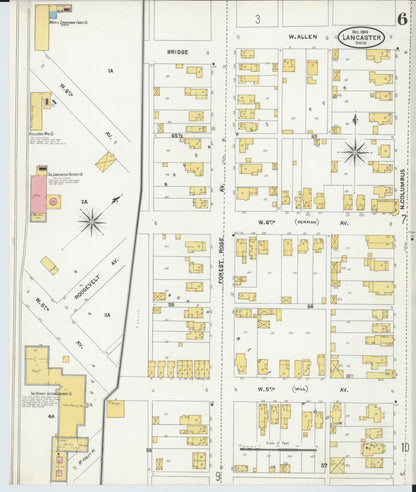 Sanborn Fire Insurance Map from Lancaster, Fairfield County, Ohio (1904), Sheet #0006 - Historic Sanborn Fire Insurance Map Print, vintage old map wall art, antique decor, genealogy gift, Ohio Ohio map