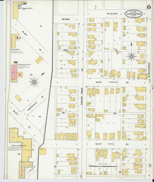 Sanborn Fire Insurance Map from Lancaster, Fairfield County, Ohio (1904), Sheet #0006 - Historic Sanborn Fire Insurance Map Print, vintage old map wall art, antique decor, genealogy gift, Ohio Ohio map