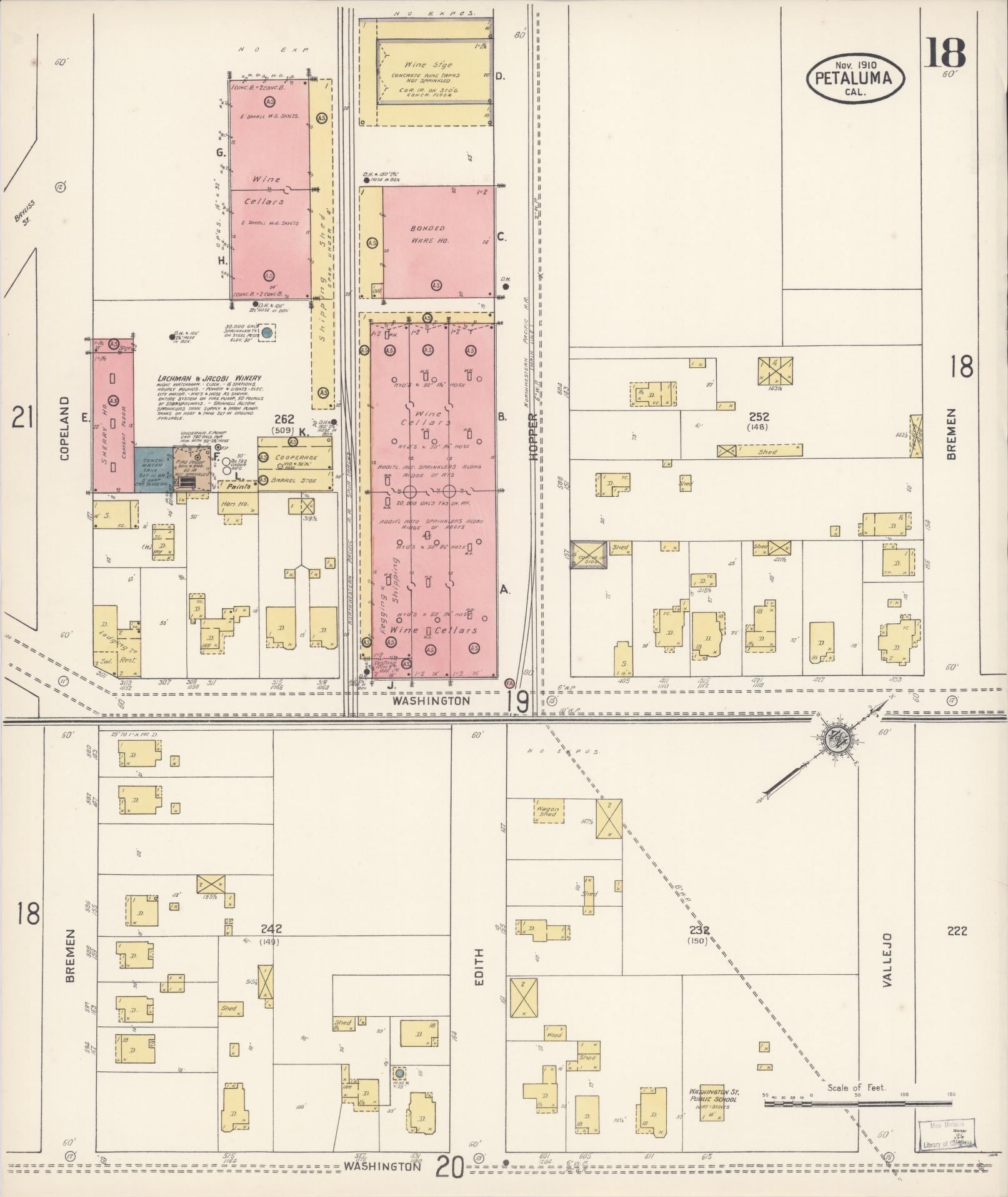 Sanborn Fire Insurance Map from Petaluma, Sonoma County, California (1910), Sheet #0018 - Complete Map Set gallery image, historic Sanborn map, vintage wall art, California California