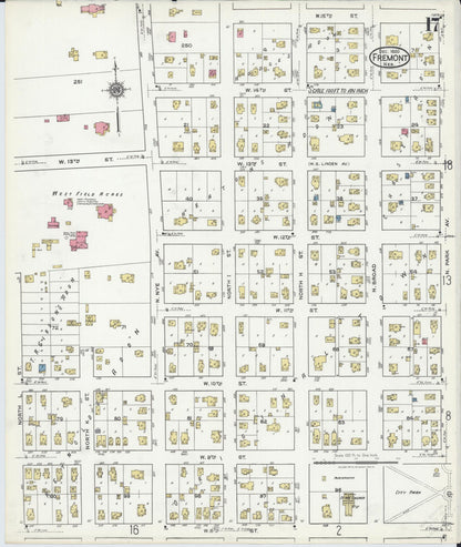 Sanborn Fire Insurance Map from Fremont, Dodge County, Nebraska (1920), Sheet #0017 - Complete Map Set gallery image, historic Sanborn map, vintage wall art, Nebraska Nebraska