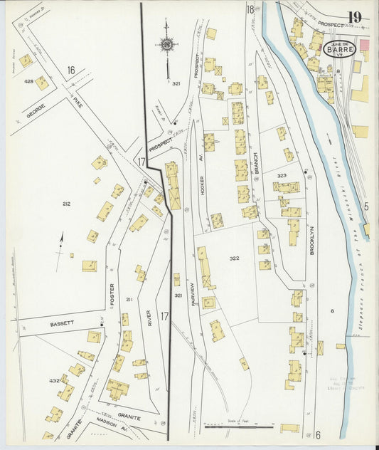 Sanborn Fire Insurance Map from Barre, Washington County, Vermont (1916), Sheet #0019 - Historic Sanborn Fire Insurance Map Print, vintage old map wall art, antique decor, genealogy gift, Vermont Vermont map