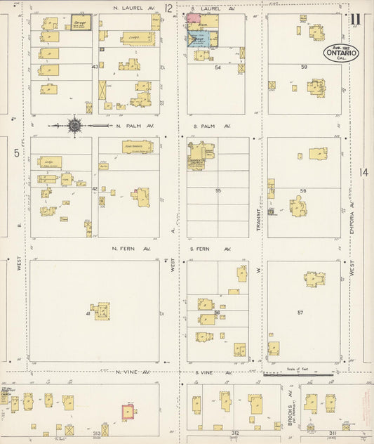 Sanborn Fire Insurance Map from Ontario, San Bernardino County, California (1912), Sheet #0011 - Historic Sanborn Fire Insurance Map Print, vintage old map wall art, antique decor, genealogy gift, California California map