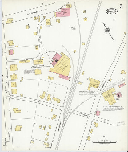 Sanborn Fire Insurance Map from Hamlet, Richmond County, North Carolina (1920), Sheet #0005 - Historic Sanborn Fire Insurance Map Print, vintage old map wall art, antique decor, genealogy gift, North Carolina North Carolina map