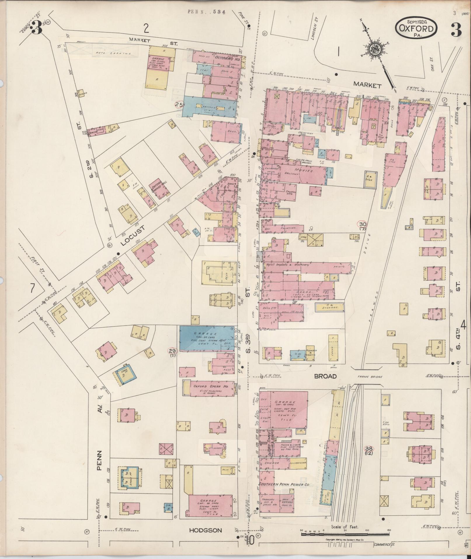 Sanborn Fire Insurance Map from Oxford, Chester County, Pennsylvania (1940), Sheet #0003 - Complete Map Set gallery image, historic Sanborn map, vintage wall art, Pennsylvania Pennsylvania