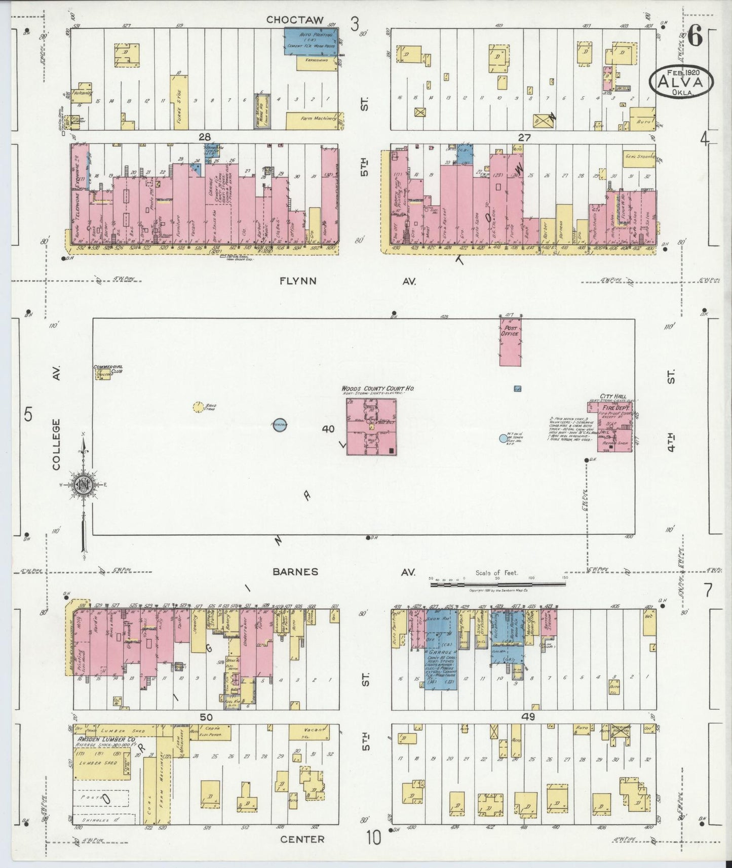 Sanborn Fire Insurance Map from Alva, Woods County, Oklahoma (1920), Sheet #0006 - Complete Map Set gallery image, historic Sanborn map, vintage wall art, Oklahoma Oklahoma