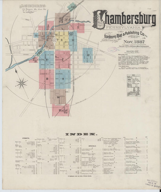 Sanborn Fire Insurance Map from Chambersburg, Franklin County, Pennsylvania (1887), Sheet #0001 - Historic Sanborn Fire Insurance Map Print, vintage old map wall art, antique decor, genealogy gift, Pennsylvania Pennsylvania map
