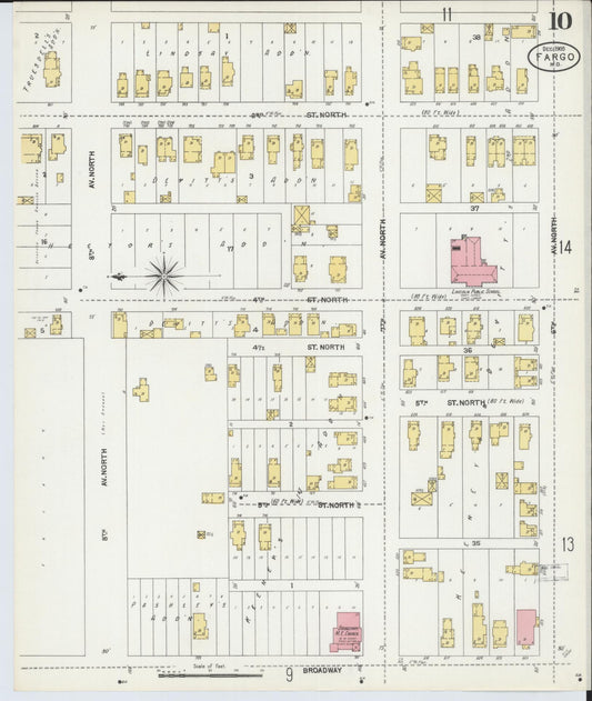 Sanborn Fire Insurance Map from Fargo, Cass County, North Dakota (1905), Sheet #0010 - Historic Sanborn Fire Insurance Map Print, vintage old map wall art, antique decor, genealogy gift, North Dakota North Dakota map