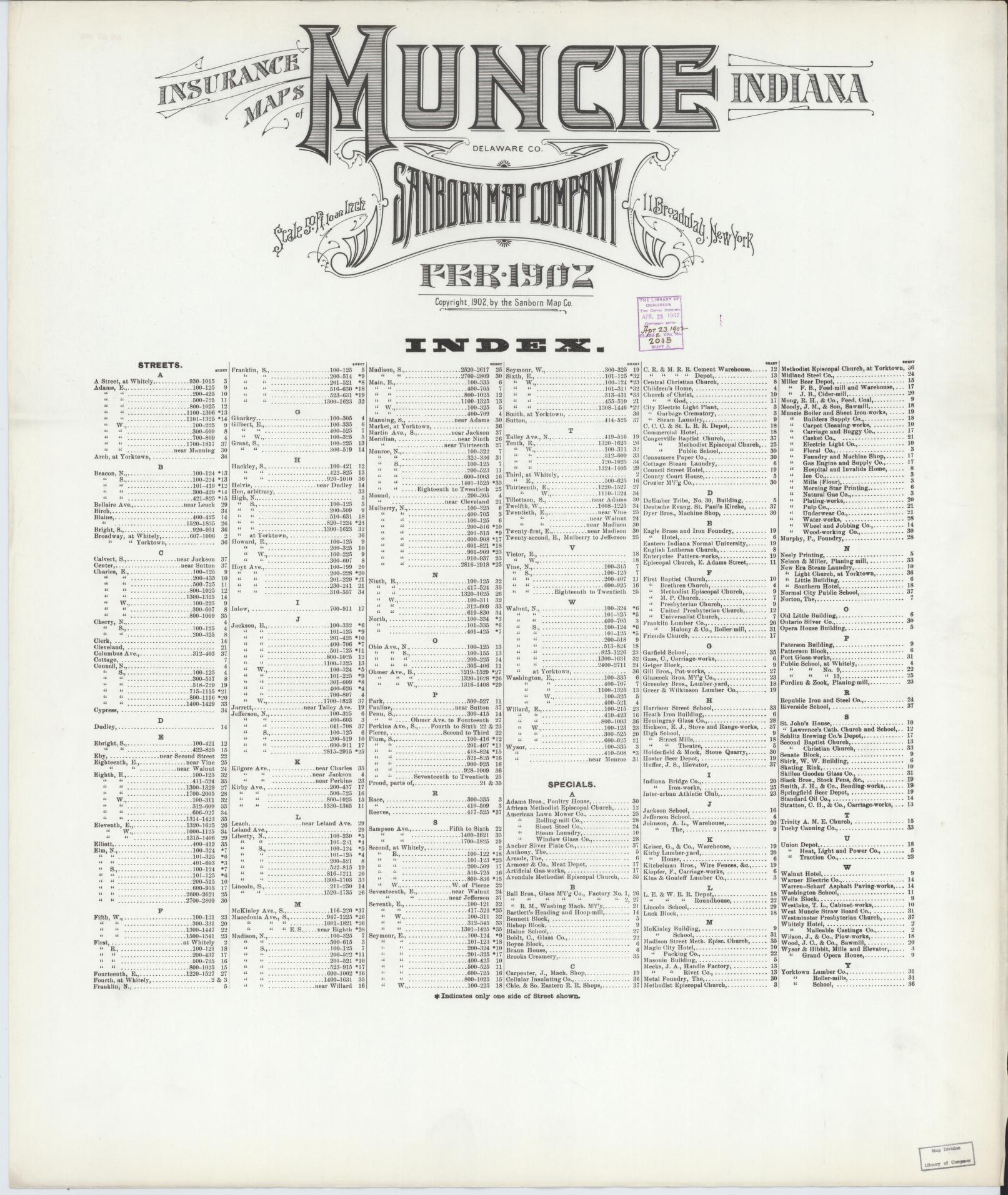 Sanborn Fire Insurance Map from Muncie, Delaware County, Indiana. (1902) – Historic Sanborn Fire Insurance Map Print