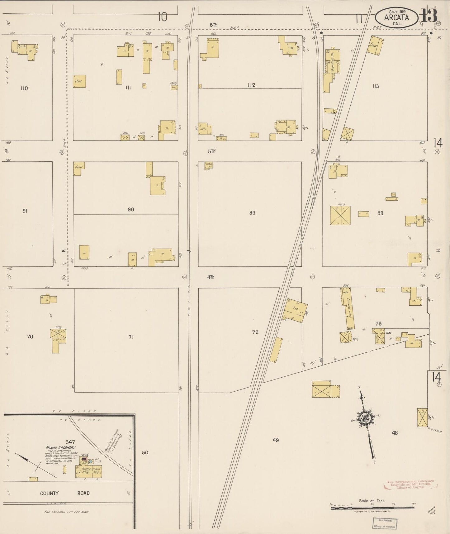 Sanborn Fire Insurance Map from Arcata, Humboldt County, California (1919), Sheet #0013 - Historic Sanborn Fire Insurance Map Print, vintage old map wall art, antique decor, genealogy gift, California California map