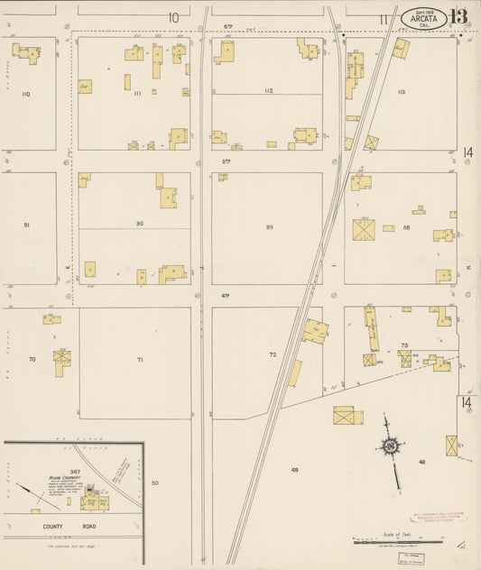 Sanborn Fire Insurance Map from Arcata, Humboldt County, California (1919), Sheet #0013 - Historic Sanborn Fire Insurance Map Print, vintage old map wall art, antique decor, genealogy gift, California California map