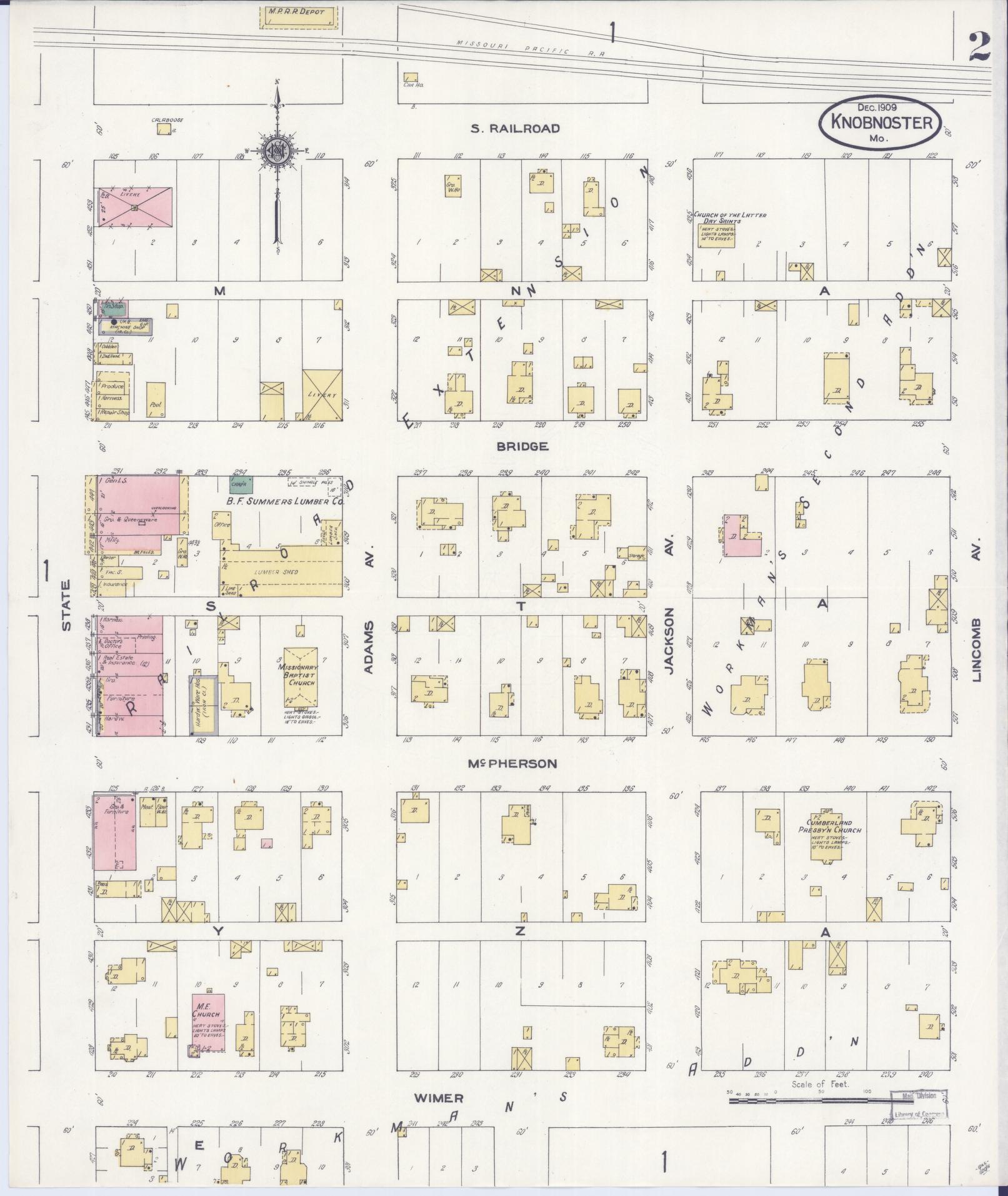 Sanborn Fire Insurance Map from Knobnoster, Johnson County, Missouri (1909), Sheet #0002 - Historic Sanborn Fire Insurance Map Print, vintage old map wall art, antique decor, genealogy gift, Missouri Missouri map