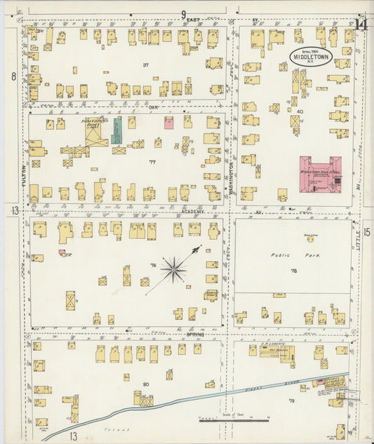 Sanborn Fire Insurance Map from Middletown, Orange County, New York (1904), Sheet #0014 - Historic Sanborn Fire Insurance Map Print, vintage old map wall art, antique decor, genealogy gift, New York New York map