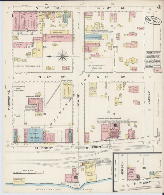 Sanborn Fire Insurance Map from Quincy, Adams County, Illinois (1883), Sheet #0004 - Historic Sanborn Fire Insurance Map Print, vintage old map wall art, antique decor, genealogy gift, Illinois Illinois map