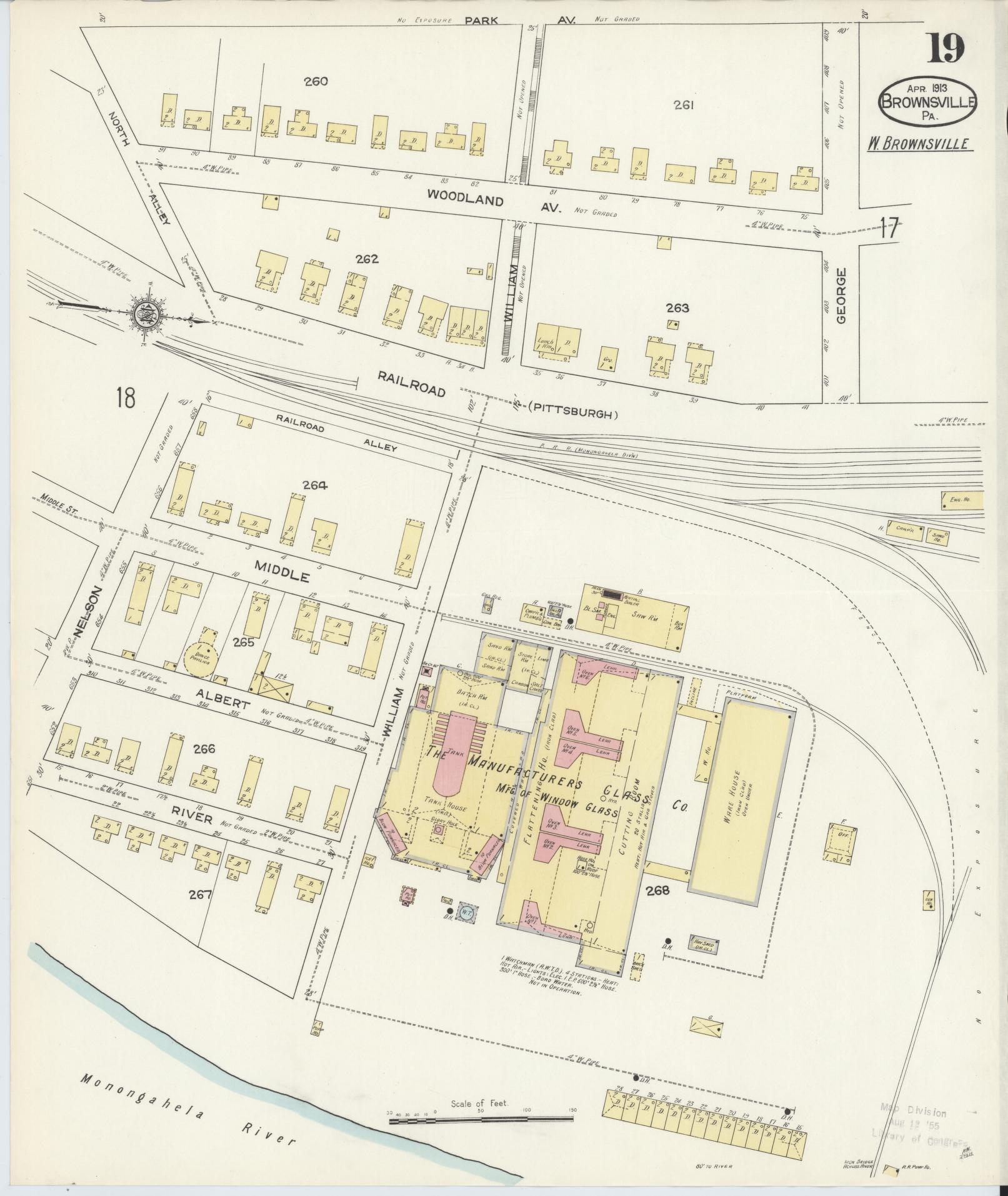 Sanborn Fire Insurance Map from Brownsville, Fayette County, Pennsylvania (1913), Sheet #0019 - Historic Sanborn Fire Insurance Map Print, vintage old map wall art, antique decor, genealogy gift, Pennsylvania Pennsylvania map