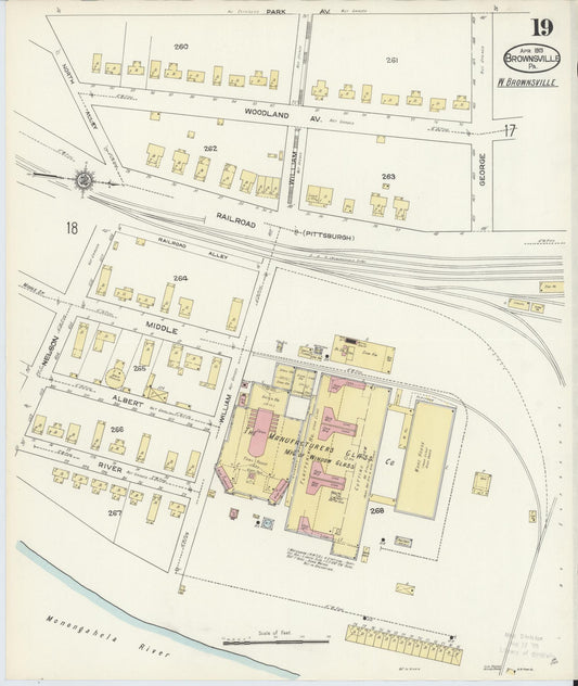 Sanborn Fire Insurance Map from Brownsville, Fayette County, Pennsylvania (1913), Sheet #0019 - Historic Sanborn Fire Insurance Map Print, vintage old map wall art, antique decor, genealogy gift, Pennsylvania Pennsylvania map